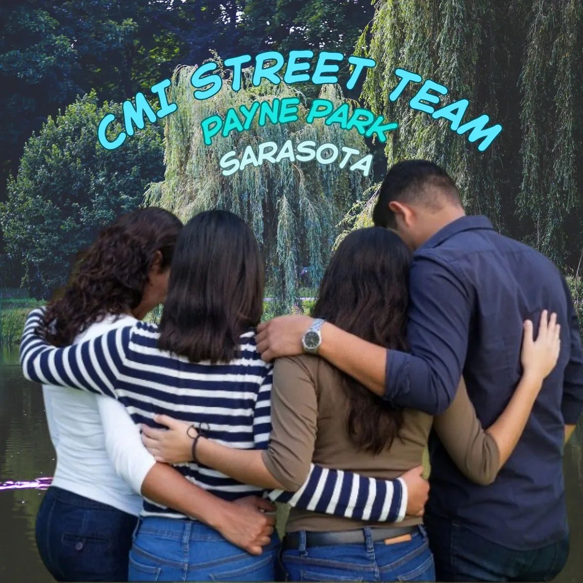Community volunteers with arms around each other